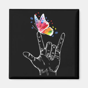 Aimant I Love You Hand Sign Language Butterfly Autism
