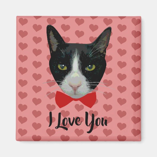 Aimant I Love You - Tuxedo Chat avec Cravate de cabot (Devant)