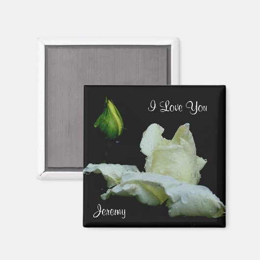 Aimant I Love You White Rosebud Personnalisé (Recto/Verso)
