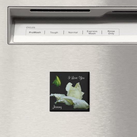 Aimant I Love You White Rosebud Personnalisé (In Situ (Lave-vaisselle))
