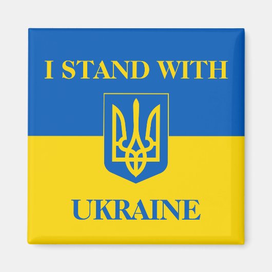 Aimant I Stand With Ukraine. Ukrainian Flag & Trident. (Devant)