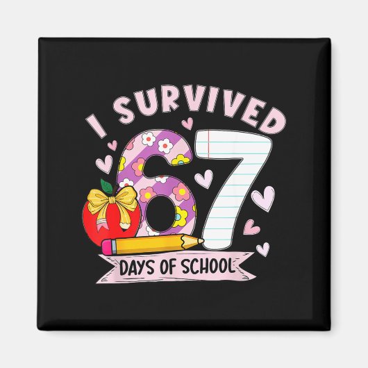 Aimant I Survived 67 Days Of School Funny Leopard Student (Devant)