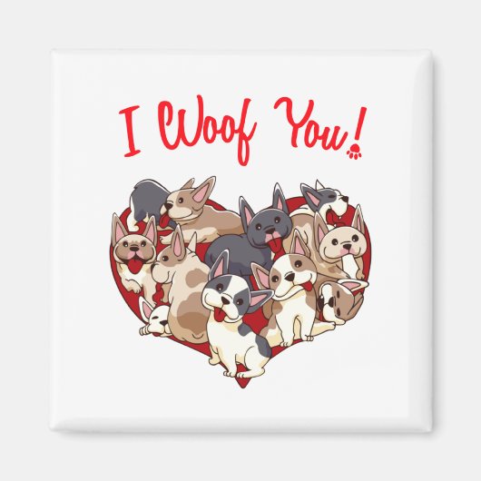 Aimant I Woof You French Bulldog Dog Heart Shape Valentin (Devant)
