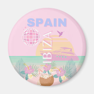 Aimant Ibiza, Espagne, Art Voyage, Art Preppy, Rose