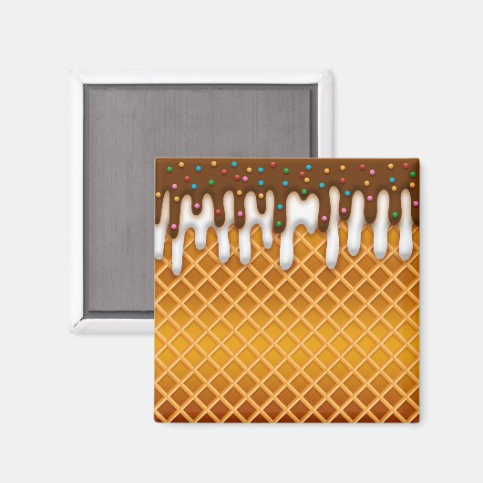 Aimant Ice Cream Drip Gaufle Cone Chocolate And Vanilla (Recto/Verso)