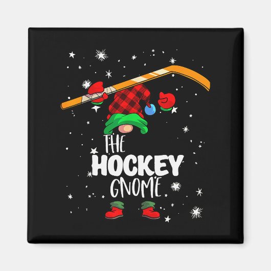 Aimant Ice Hockey Gnome Red Buffalo Plaid Matching Family (Devant)