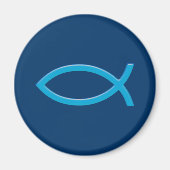 Aimant Ichthus - Symbole chrétien du poisson - Bleu (Devant)