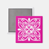 Aimant Ikat damask motif - rose profond et blanc (Recto/Verso)