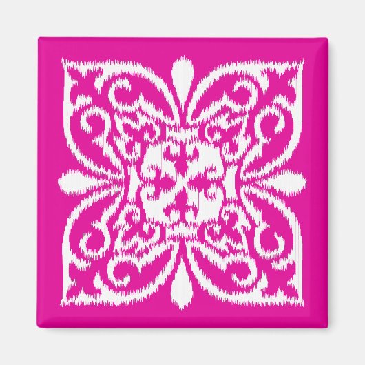 Aimant Ikat damask motif - rose profond et blanc (Devant)