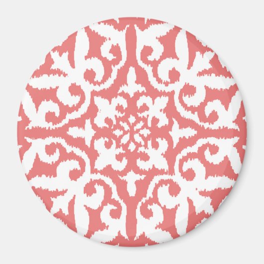Aimant Ikat damask pattern - Coral rose et blanc (Devant)