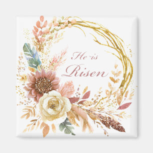 Aimant Il est ressuscité couronne florale bohème Pâques