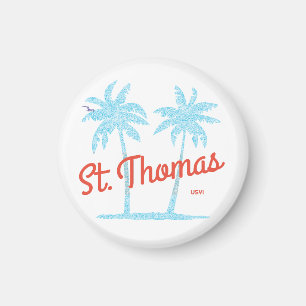 Aimant Île de St. Thomas USVI Type Vintage Palmiers Bleus