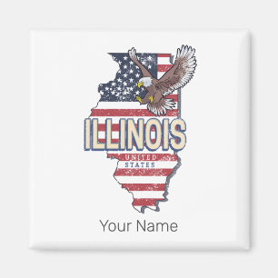 Aimant Illinois United States Eagle Carte Retro Vintage U
