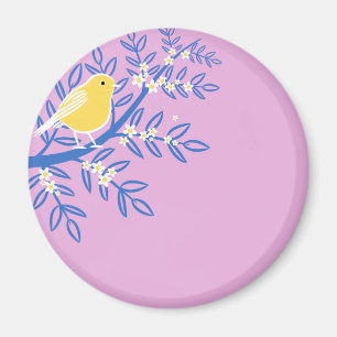 Aimant Illustrated Yellow Bird on a Pink Background