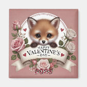 Aimant Illustration adorable de Fox avec Rose (Devant)