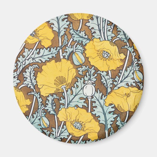 Aimant Illustration Art Nouveau Poppy Fleur Jaune (Devant)