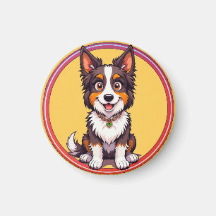 Aimant Illustration Colorée d'un Chien Heureux Assis