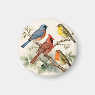 Aimant Illustration de branche fleurie avec oiseaux chant