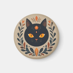 Aimant Illustration de chat noir aux yeux vibrants