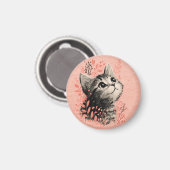 Aimant Illustration de chaton avec accent botanique délic (Recto/Verso)
