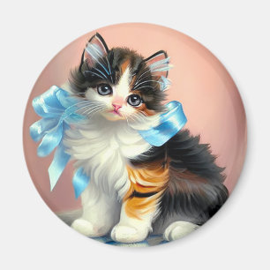 Aimant Illustration de chaton calico vintage