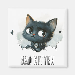Aimant Illustration de chaton edgy - Texte "Mauvais chato