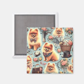 Aimant Illustration de Cute Pomeranian (Recto/Verso)
