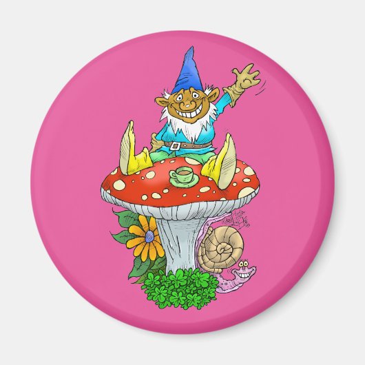 Aimant Illustration de dessin d'un gnome assis en agitant (Devant)