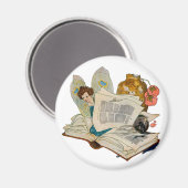 Aimant Illustration de fée bibliophile vintage (Recto/Verso)
