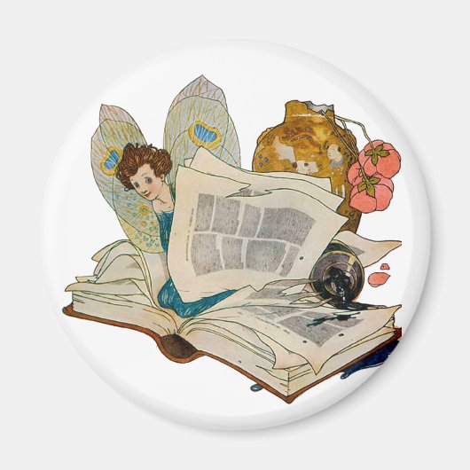 Aimant Illustration de fée bibliophile vintage (Devant)
