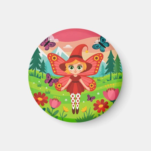 Aimant Illustration de fée papillon dans une forêt fantai (Devant)