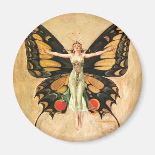 Aimant Illustration de femme volant papillon Flapper (Devant)