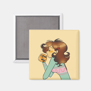 Aimant Illustration de fille au café cosy du matin
