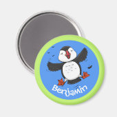 Aimant Illustration de la caricature de macareux volant (Recto/Verso)