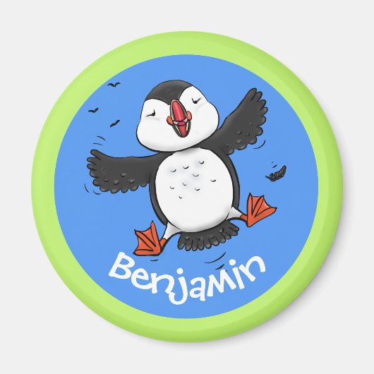 Aimant Illustration de la caricature de macareux volant (Devant)