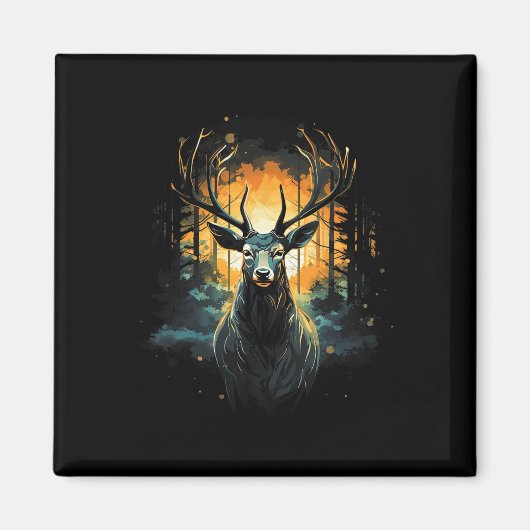 Aimant Illustration de l'animal sauvage du cerf forestier (Devant)