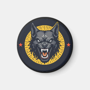 Aimant Illustration de loup féroce avec design circulaire