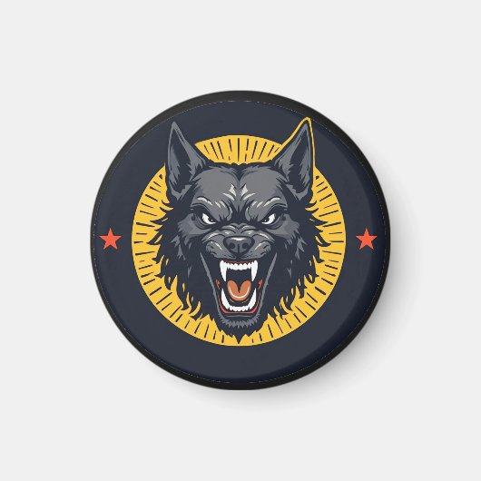 Aimant Illustration de loup féroce avec design circulaire (Devant)