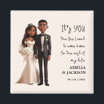 Aimant Illustration de mariée et de chambre avec citation<br><div class="desc">Illustration de mariée et de chambre avec amour citations de mariage Faveurs Aimez votre mariage avec notre "Mariée et chambre Illustration de mariage Faveurs avec amour citations Aimante Aimante". Citations d'amour écrites "C'est VOUS celui que je veux rentrer à la maison pour le reste de ma vie" Personnalisez ces charmants...</div>