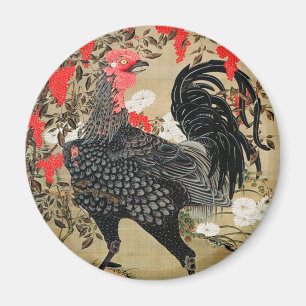 Aimant Illustration de Nandina et Rooster par Ito Jakuchu