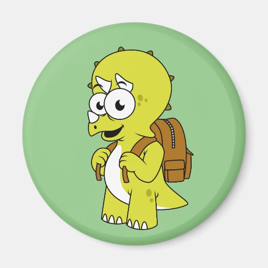 Aimant Illustration De Tricératops Avec Sac À Dos. (Devant)