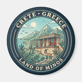 Aimant Illustration de voyage de Crète Grèce Badge d'art