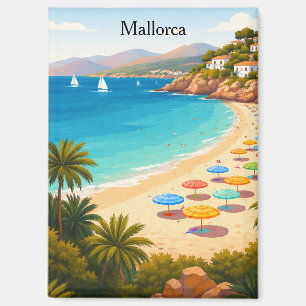 Aimant Illustration de voyage vintage de plage à Majorque