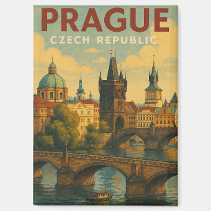 Aimant Illustration de voyage vintage Prague République t
