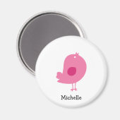 Aimant Illustration d'oiseau rose mignon Nom personnalisé (Recto/Verso)