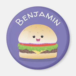 Aimant Illustration du joyeux hamburger Cute kawaii