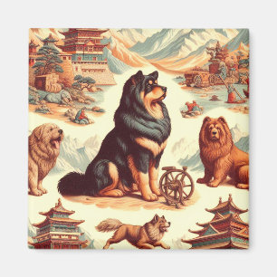 Aimant Illustration du Mastiff tibétain vintage