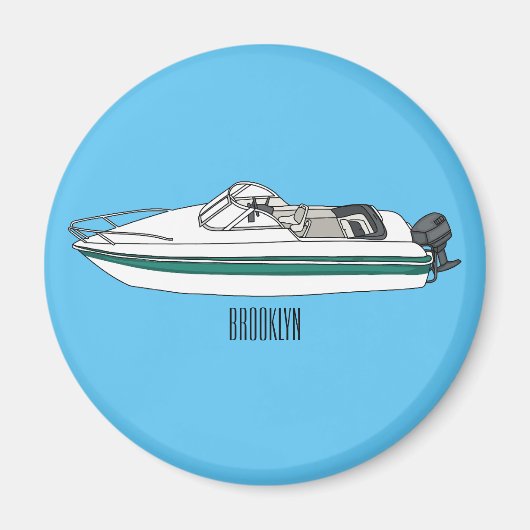 Aimant Illustration d'un bateau à moteur (Devant)