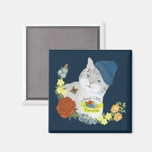 Aimant Illustration d'un chat à chatte bleu mignon (Recto/Verso)