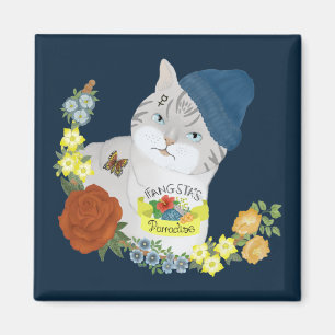 Aimant Illustration d'un chat à chatte bleu mignon